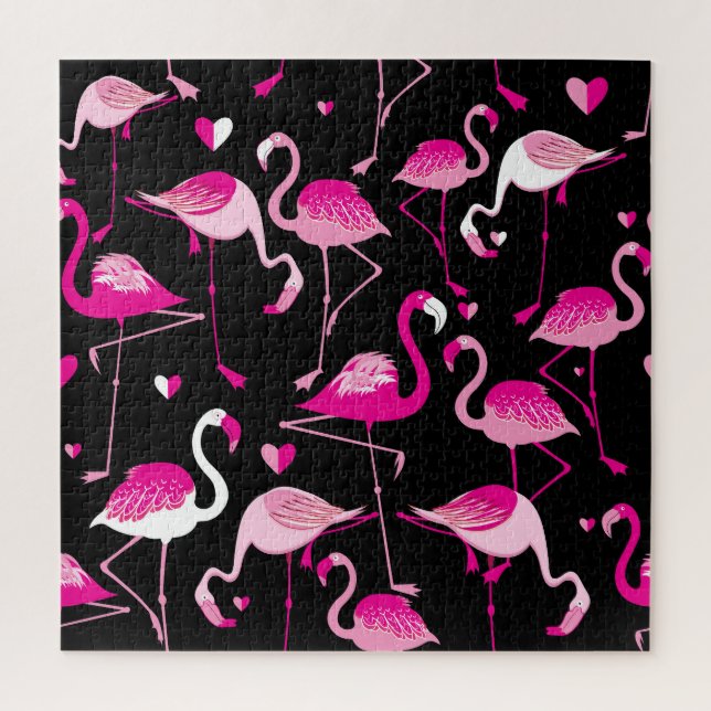 Puzzle flamants roses, motif sans soudure foncée. (Vertical)
