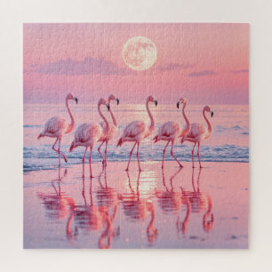 Puzzle Flamants roses Sur une plage rose