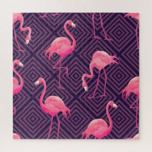 Puzzle Flamants vintages, arrière - plan géométrique viol