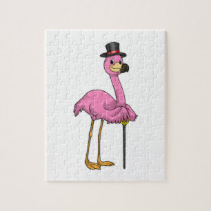 Puzzle Flamingo as Pensioner with Walking stick
