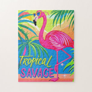 Puzzle Flamingo rose Position tropicale sur une jambe