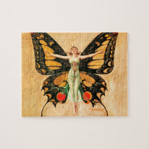 Puzzle Flapper Butterfly Flying Woman Illustration