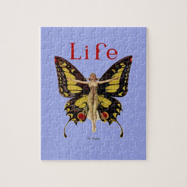 Puzzle Flapper Butterfly Flying Woman Illustration (Vertical)