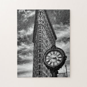 Puzzle Flatiron Building and Clock en noir et blanc