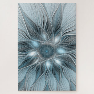 Puzzle Fleur abstraite joyeuse bleu gris floral fractal