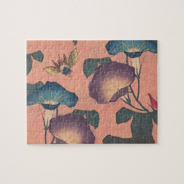 Puzzle Fleur d'abeille rose classique Hokusai Art (Horizontal)
