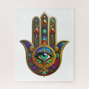 Puzzle Fleur de couleur de paon Pétales de Hamsa Vert Tro