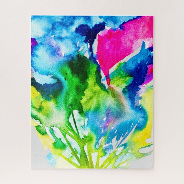 Puzzle Fleur de cyclamen rose Aquarelle abstraite (Vertical)