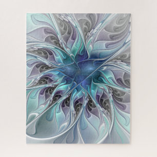 Puzzle Fleur de fractale moderne abstraite avec du bleu