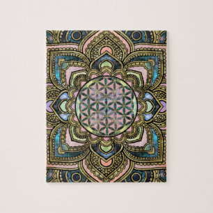 Puzzle Fleur de la vie dans Lotus - marbre et or