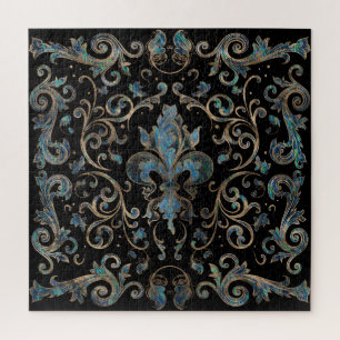 Puzzle Fleur de lis ornement Abalone Shell et Or