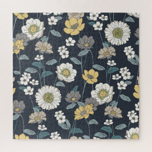 Puzzle Fleur dessinée à la main, motif artistique sans co
