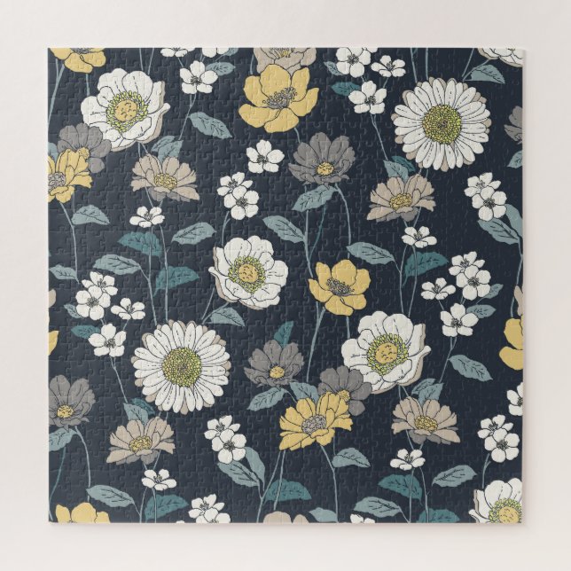 Puzzle Fleur dessinée à la main, motif artistique sans co (Vertical)
