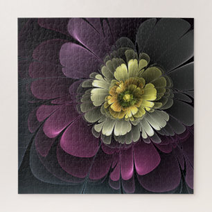 Puzzle Fleur fractale grise pourpre moderne abstraite