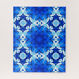 Puzzle Fleur géométrique Motif en Bleu Cobalt et Marine