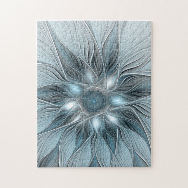 Puzzle Fleur Joyeuse Abstrait gris bleu floral Fractal (Vertical)