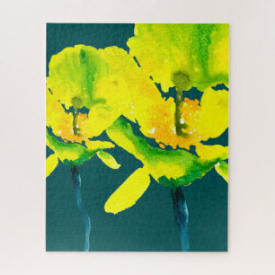 Puzzle Fleur libre florale abstraite jaune aquarelle