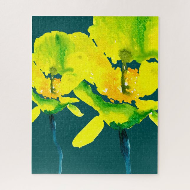 Puzzle Fleur libre florale abstraite jaune aquarelle (Vertical)