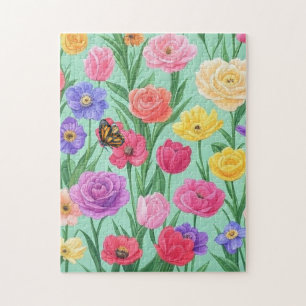 Puzzle Fleur rose printanière colorée
