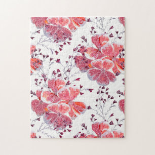 Puzzle Fleur rouge rose sur blanc.