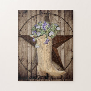 Puzzle fleur sauvage de bois de grange rustique Cow-boy d