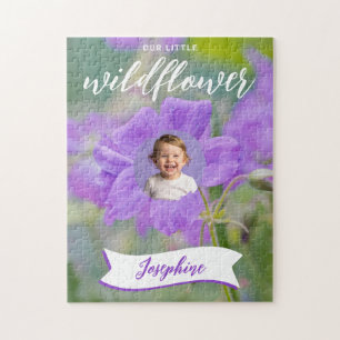 Puzzle Fleur sauvage violette photo et nom personnalisés 