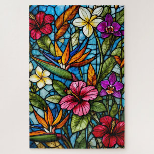 Puzzle Fleur tropicale en vitrail floral vibrant