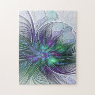 Puzzle Fleur verte abstraite moderne fractale violette