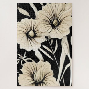 Puzzle Fleur vintage Art noir et beige