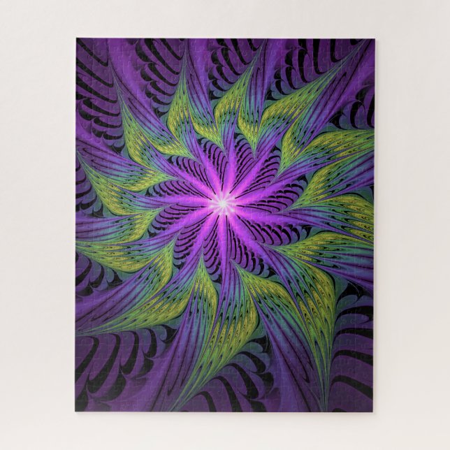 Puzzle Fleuron vert violet Art Abstrait fractal moderne (Vertical)