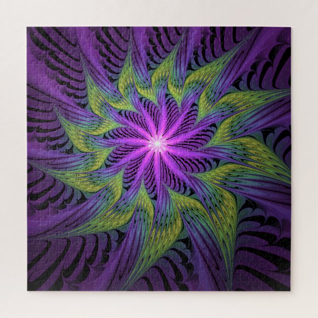 Puzzle Fleuron vert violet Art Abstrait fractal moderne (Vertical)