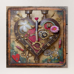 Puzzle Fleurs au rouge à lèvres Coeur Série Steampunk