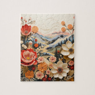 Puzzle Fleurs audacieuses avec montagnes