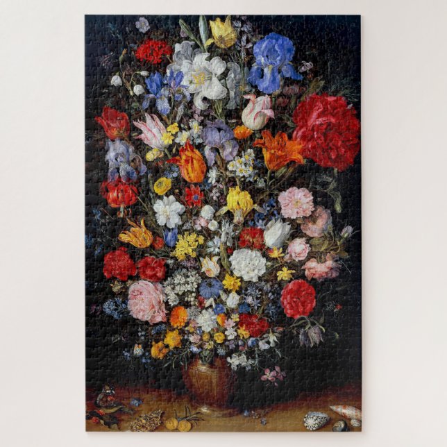 Puzzle Fleurs dans le bateau en bois, Jan Brueghel l'Anci (Vertical)