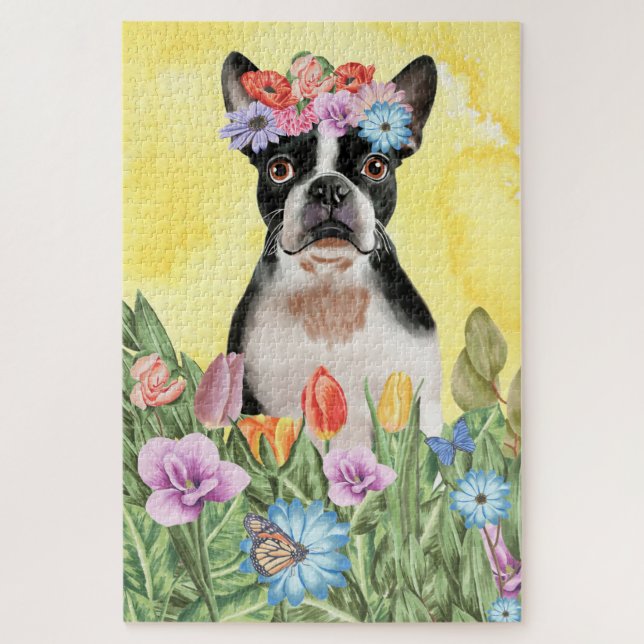 Puzzle Fleurs de Boston Terrier (Vertical)