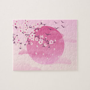Puzzle Fleurs de cerises Paysage japonais rose