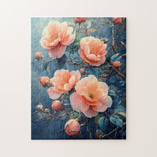 Puzzle Fleurs de pivoines roses vives Aquarelle (Vertical)