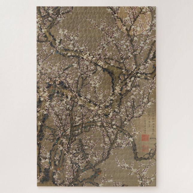 Puzzle Fleurs de prunes blanches et lune par Ito Jakuchu (Vertical)