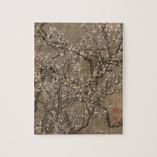 Puzzle Fleurs de prunes blanches et lune par Ito Jakuchu (Vertical)
