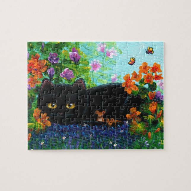 Puzzle Fleurs de souris de chat noir amusantes Créationar (Horizontal)