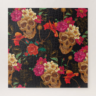 Puzzle Fleurs du crâne : Arrière - plan foncé sans coutur