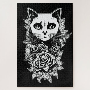 Puzzle Fleurs Et Chat Gothique