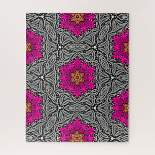 Puzzle Fleurs géométriques - Fuchsia rose et gris scie