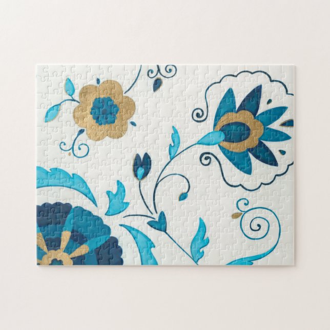 Puzzle Fleurs Indigo dorées avec Arrière - plan blanc (Horizontal)