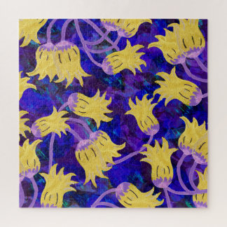 Puzzle Fleurs jaunes : aquarelle arrière - plan foncée