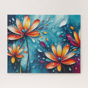 Puzzle Fleurs oranges abstraites aquarelle