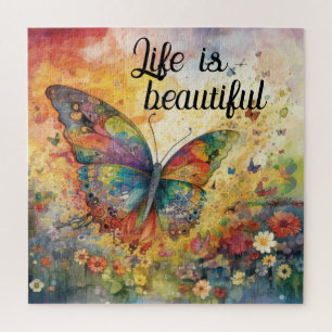 Puzzle Fleurs Papillon Colorées Citation Inspirante