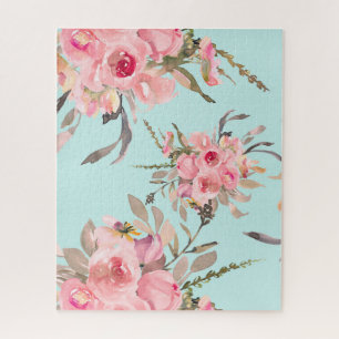 Puzzle Fleurs rose pâle sur bleu clair
