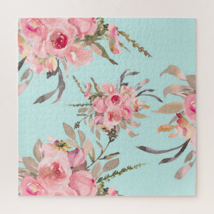 Puzzle Fleurs rose pâle sur bleu clair
