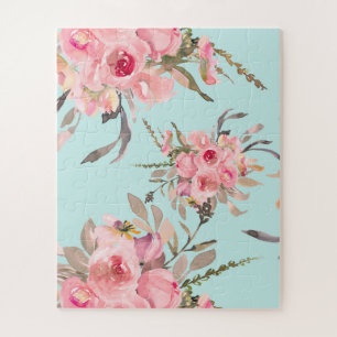 Puzzle Fleurs rose pâle sur bleu clair